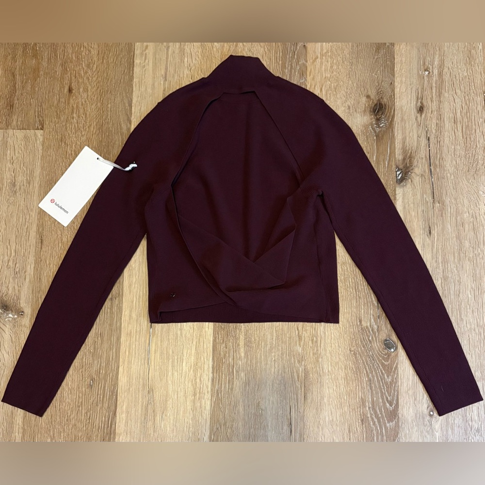 Lululemon Ribbed-Knit Twist-Back Mockneck Sweater NWT in Garnet Red - Picture 6 of 8